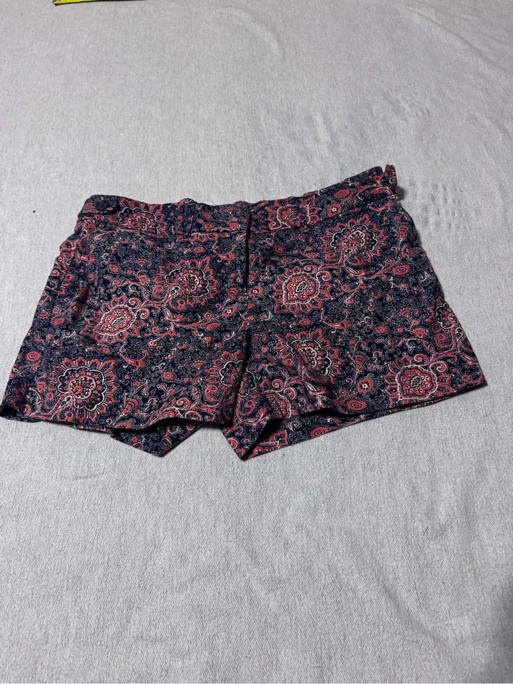 Kenar Navy and Pink Paisley Cotton Blend Shorts